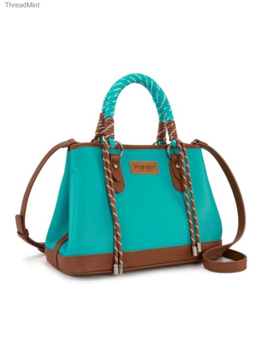 Faux Leather Satchel Purse with Braided Rope Top Handle Crossbody